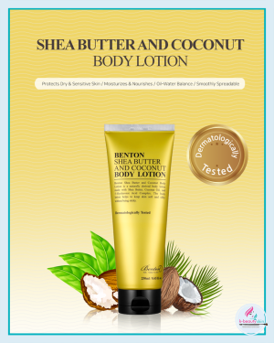 ingredients in this lotion are shea butter, coconut oil, and 5-Hyaluronic Acid. Shea butter is a rich source of vitamins and fatty acids that help to nourish and moisturize the skin.