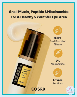 Eye cream that nourishes and brightens with snail secretion filtrate and 5 types of peptides for a youthful glow.