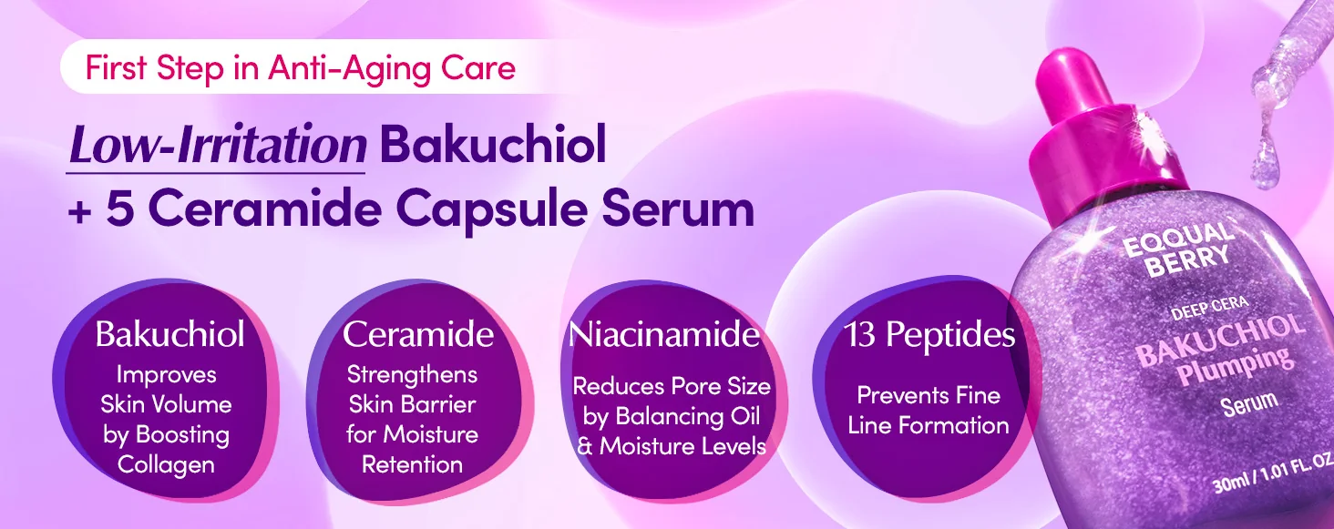 EQQUALBERRY Bakuchiol Plumping Serum 30ml – Vegan Retinol Alternative